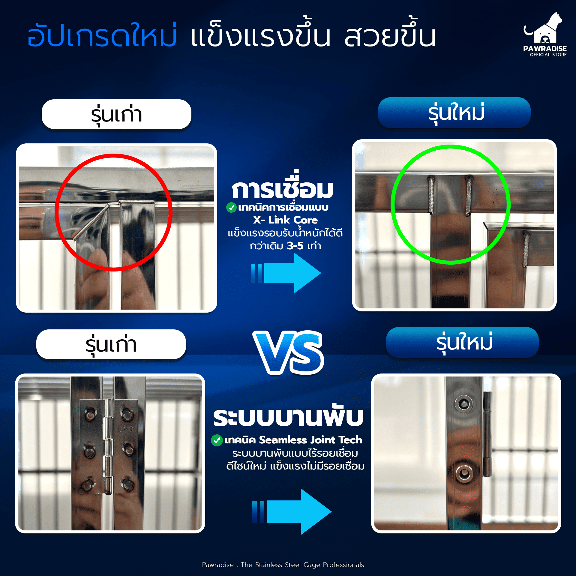 กรงสุนัขสแตนเลส 202 PAWRADISE รุ่นท่อเหลี่ยม(พับได้) SIZE L ขนาด : 108 X 72 X 98 CM._5